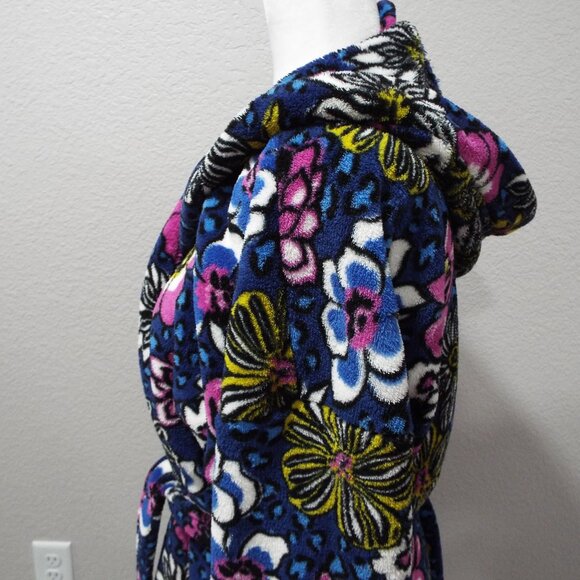Vera Bradley Plush Blue Floral & Leopard Robe with Pockets / Hood L/XL - Picture 6 of 12